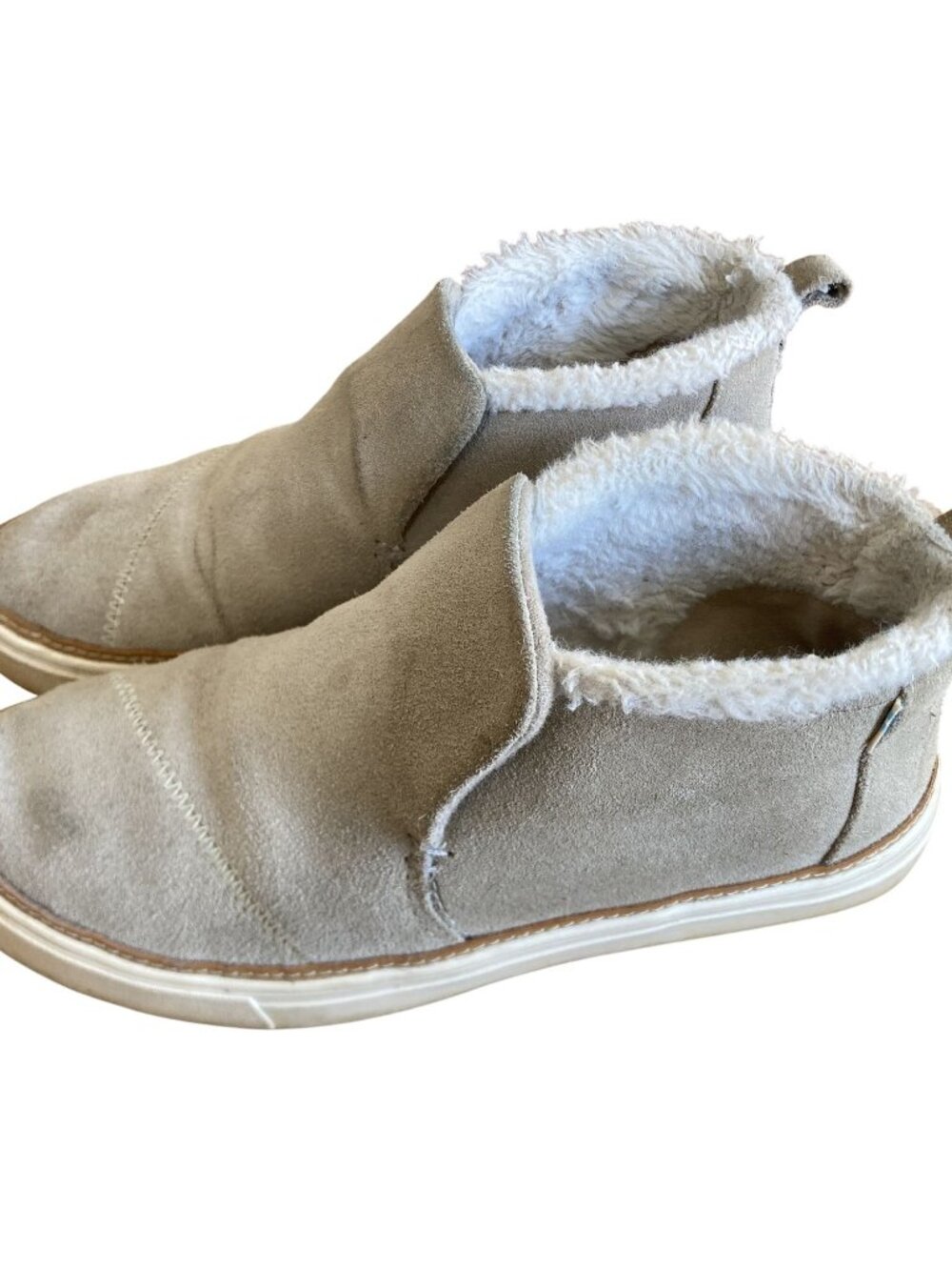 Toms Womens Suede Faux Shearling-Lined Slip-On Sneakers Beige Size 8.5